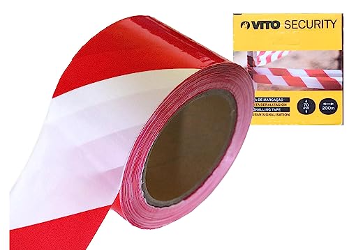 VITO Flatterband - Absperrband rot weiß im Karton - 200m x 70mm Warnband Nicht klebend 200 Meter Trassenband Absperrungsband - Sperrband Rolle von VITO