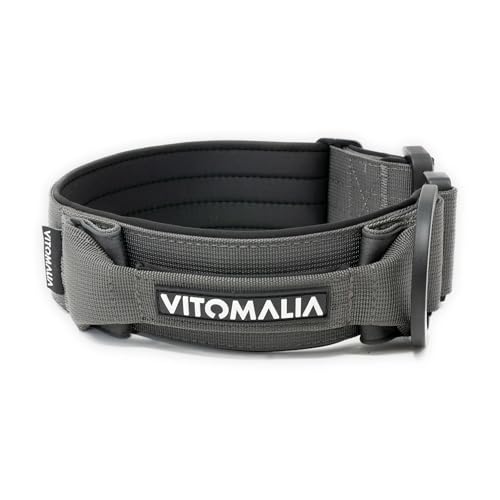 VITOMALIA® K9 Taktisches Hundehalsband, 5 cm Breit: Stabiles Nylon, Magnet Handgriff, Sicherheitsschnalle, hundehalsband große Hunde (5cm/M = 40cm-50cm, Anthrazit) von Vitomalia