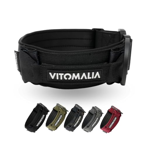 VITOMALIA® K9 Taktisches Hundehalsband, 5 cm Breit: Stabiles Nylon, Magnet Handgriff, Sicherheitsschnalle, hundehalsband große Hunde (5cm/M = 40cm-50cm, Schwarz) von Vitomalia