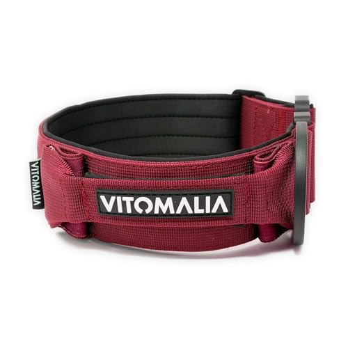 VITOMALIA® K9 Taktisches Hundehalsband, 5 cm Breit: Stabiles Nylon, Magnet Handgriff, Sicherheitsschnalle, hundehalsband große Hunde (5cm/XL = 50cm-70cm, Bordeaux) von Vitomalia