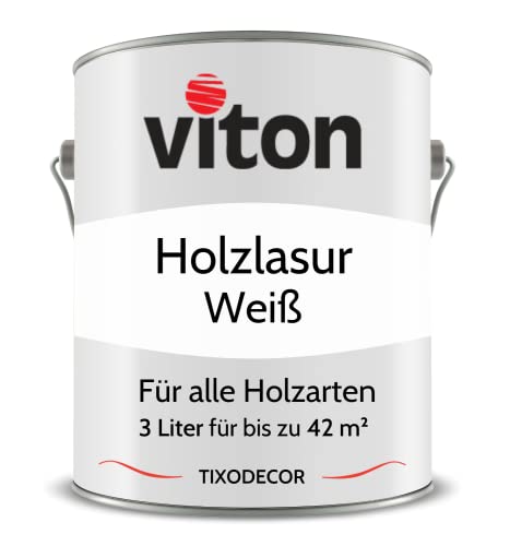 3 Liter Holzlasur von Viton - Weiß - Holzschutzlasur, Holzanstrich, Holzschutz, Lasur für Holz - Extra Starker Schutz für Innen und Außen - Wetterfest, Atmungsaktiv & UV-beständig - Tixodecor von Viton s.r.o.