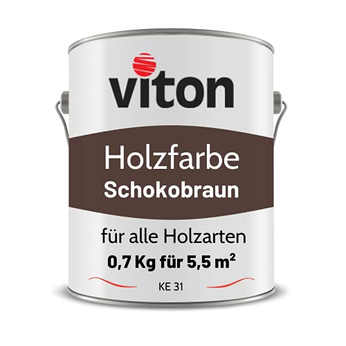 Viton Holzfarbe - 0,7 Kg Braun Holzlack Seidenmatt - Wetterschutzfarbe für Außen - 3in1 Grundierung & Deckfarbe - Profi-Holzschutzlack - KE31 - RAL 8017 Schokoladenbraun von Viton