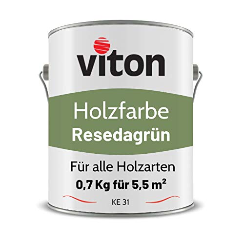 VITON Holzfarbe - 0,7 Kg Grün Holzlack Seidenmatt - Wetterschutzfarbe für Außen - 3in1 Grundierung & Deckfarbe - Profi-Holzschutzlack - KE31 - RAL 6011 Resedagrün von Viton s.r.o.