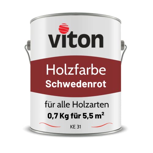 VITON Holzfarbe - 0,7 Kg Schweden-Rot Holzlack Seidenmatt - Wetterschutzfarbe für Außen - 3in1 Grundierung & Deckfarbe - Profi-Holzschutzlack - KE31 - RAL 3011 Schwedenrot von Viton s.r.o.