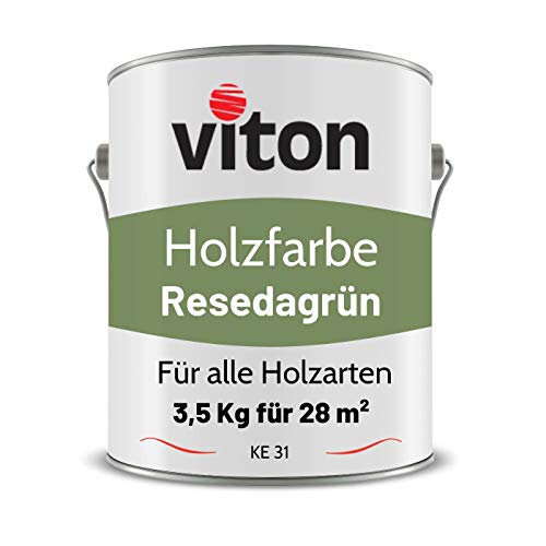 VITON Holzfarbe - 3,5 Kg Grün Holzlack Seidenmatt - Wetterschutzfarbe für Außen - 3in1 Grundierung & Deckfarbe - Profi-Holzschutzlack - KE31 - RAL 6011 Resedagrün von Viton s.r.o.