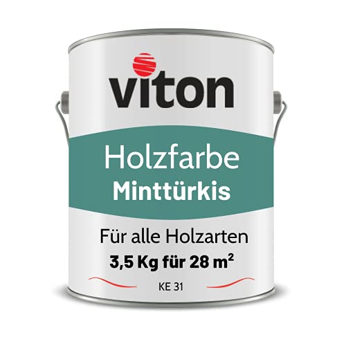 VITON Holzfarbe - 3,5 Kg Türkis Holzlack Seidenmatt - Wetterschutzfarbe für Außen - 3in1 Grundierung & Deckfarbe - Profi-Holzschutzlack - KE31 - RAL 6033 Minttürkis von Viton s.r.o.