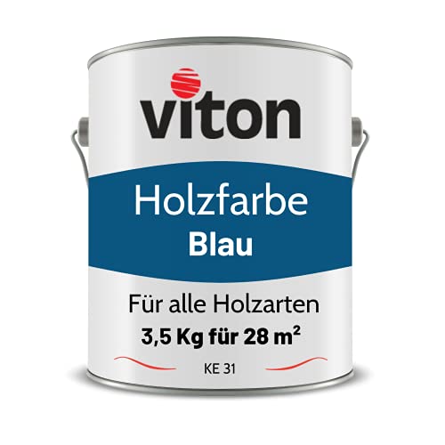 Viton Holzfarbe in Blau - 3,5 Kg Holzlack Seidenmatt - Wetterschutzfarbe für Außen - 3in1 Grundierung & Deckfarbe - Profi-Holzschutzlack - KE31 - RAL 5010 Enzianblau von Viton
