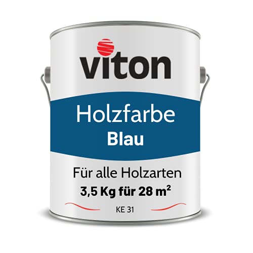 VITON Holzfarbe in Blau - 3,5 Kg Holzlack Seidenmatt - Wetterschutzfarbe für Außen - 3in1 Grundierung & Deckfarbe - Profi-Holzschutzlack - KE31 - RAL 5010 Enzianblau von Viton s.r.o.