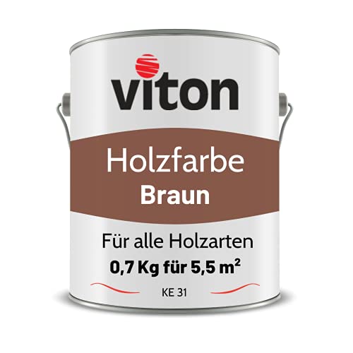 VITON Holzfarbe in Braun - 0,7 Kg Holzlack Seidenmatt - Wetterschutzfarbe für Außen - 3in1 Grundierung & Deckfarbe - Profi-Holzschutzlack - KE31 - RAL 8002 Signalbraun von Viton s.r.o.