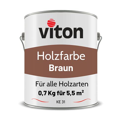 Viton Holzfarbe in Braun - 0,7 Kg Holzlack Seidenmatt - Wetterschutzfarbe für Außen - 3in1 Grundierung & Deckfarbe - Profi-Holzschutzlack - KE31 - RAL 8002 Signalbraun von Viton
