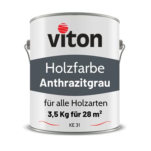 Viton Holzfarbe in Grau - 3,5 Kg Holzlack Seidenmatt - Wetterschutzfarbe für Außen - 2in1 Grundierung & Deckfarbe - Profi-Holzschutzlack - KE31 - RAL 7016 Anthrazitgrau von Viton