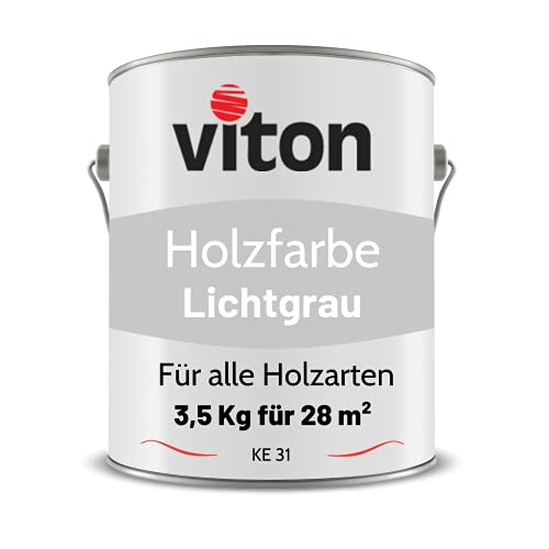 Viton Holzfarbe in Grau - 3,5 Kg Holzlack Seidenmatt - Wetterschutzfarbe für Außen - 3in1 Grundierung & Deckfarbe - Profi-Holzschutzlack - KE31 - RAL 7035 Lichtgrau von Viton
