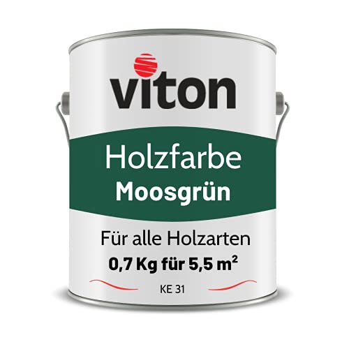Viton Holzfarbe - 0,7 Kg Grün Holzlack Seidenmatt - Wetterschutzfarbe für Außen - 3in1 Grundierung & Deckfarbe - Profi-Holzschutzlack - KE31 - RAL 6005 Moosgrün von Viton