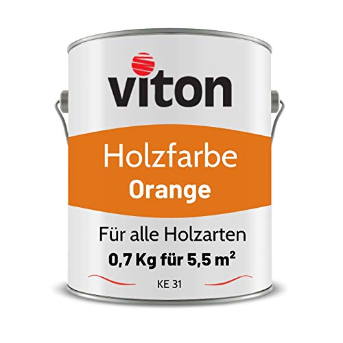 Viton Holzfarbe in Orange - 0,7 Kg Holzlack Seidenmatt - Wetterschutzfarbe für Außen - 3in1 Grundierung & Deckfarbe - Profi-Holzschutzlack - KE31 - RAL 2011 Tieforange von Viton