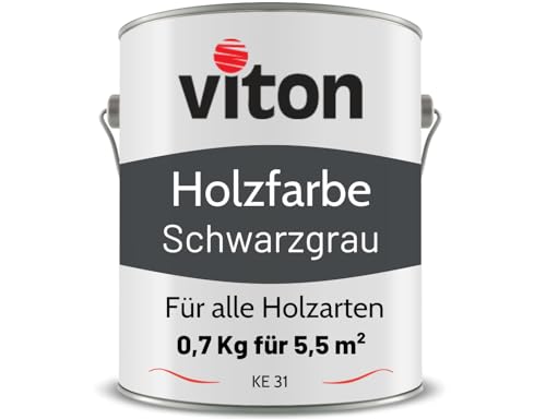 Viton Holzfarbe in Schwarzgrau - 0,7 Kg Holzlack Seidenmatt - Wetterschutzfarbe für Außen - 3in1 Grundierung & Deckfarbe - Profi-Holzschutzlack - KE31 - RAL 7021 Schwarzgrau von Viton