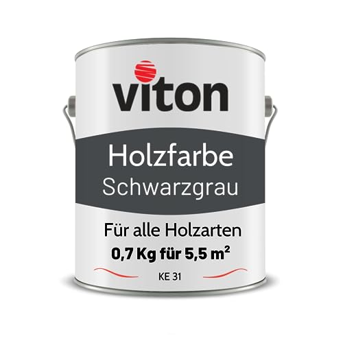 VITON Holzfarbe in Schwarzgrau - 0,7 Kg Holzlack Seidenmatt - Wetterschutzfarbe für Außen - 3in1 Grundierung & Deckfarbe - Profi-Holzschutzlack - KE31 - RAL 7021 Schwarzgrau von Viton s.r.o.