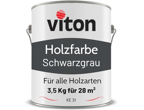 Viton Holzfarbe in Schwarzgrau - 3,5 Kg Holzlack Seidenmatt - Wetterschutzfarbe für Außen - 3in1 Grundierung & Deckfarbe - Profi-Holzschutzlack - KE31 - RAL 7021 Schwarzgrau von Viton