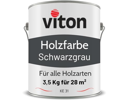 VITON Holzfarbe in Schwarzgrau - 3,5 Kg Holzlack Seidenmatt - Wetterschutzfarbe für Außen - 3in1 Grundierung & Deckfarbe - Profi-Holzschutzlack - KE31 - RAL 7021 Schwarzgrau von Viton s.r.o.