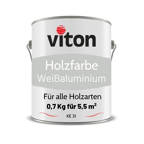 VITON Holzfarbe in Silber - 0,7 Kg Holzlack Seidenmatt - Wetterschutzfarbe für Außen - 3in1 Grundierung & Deckfarbe - Profi-Holzschutzlack - KE31 - RAL 9006 Weißaluminium von Viton s.r.o.