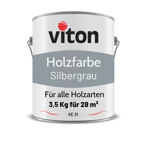 VITON Holzfarbe in Silber - 3,5 Kg Holzlack Seidenmatt - Wetterschutzfarbe für Außen - 3in1 Grundierung & Deckfarbe - Profi-Holzschutzlack - KE31 - RAL 7001 Silbergrau von Viton s.r.o.