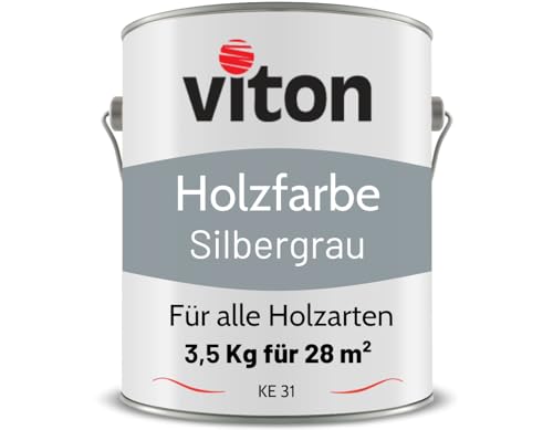 Viton Holzfarbe in Silber - 3,5 Kg Holzlack Seidenmatt - Wetterschutzfarbe für Außen - 3in1 Grundierung & Deckfarbe - Profi-Holzschutzlack - KE31 - RAL 7001 Silbergrau von Viton