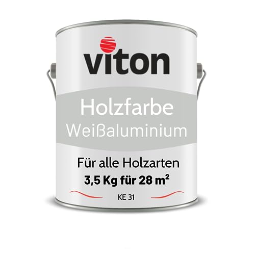 VITON Holzfarbe in Silber - 3,5 Kg Holzlack Seidenmatt - Wetterschutzfarbe für Außen - 3in1 Grundierung & Deckfarbe - Profi-Holzschutzlack - KE31 - RAL 9006 Weißaluminium von Viton s.r.o.