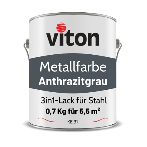 VITON Metallfarbe in Anthrazit - 0,7 Kg Metall-Schutzlack Seidenmatt - Dauerhafter Schutz & hohe Beständigkeit - 3in1 - Metalllack direkt auf Rost - KE31 - RAL 7016 Anthrazitgrau von Viton s.r.o.