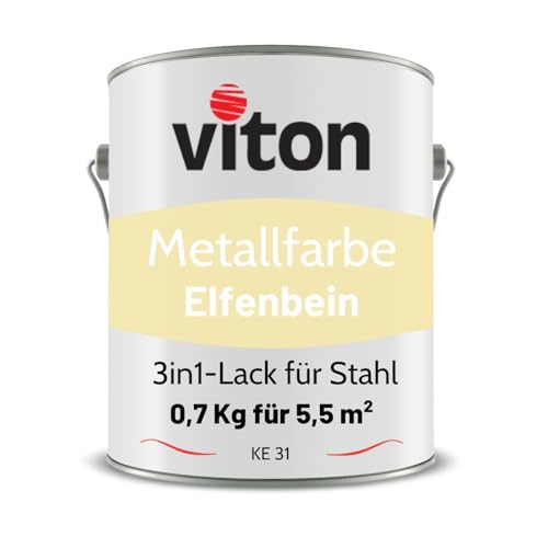 VITON Metallfarbe in Beige - 0,7 Kg Metall-Schutzlack Seidenmatt - Dauerhafter Schutz & hohe Beständigkeit - 3in1 Grundierung & Deckfarbe - Metalllack direkt auf Rost - KE31 - RAL 1015 Hellelfenbein von Viton s.r.o.