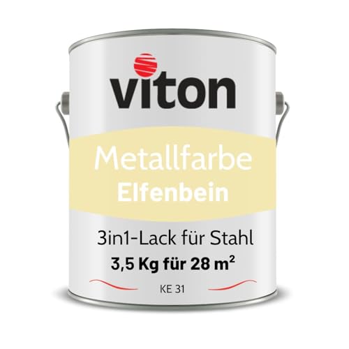 VITON Metallfarbe in Beige - 3,5 Kg Metall-Schutzlack Seidenmatt - Dauerhafter Schutz & hohe Beständigkeit - 3in1 Grundierung & Deckfarbe - Metalllack direkt auf Rost - KE31 - RAL 1015 Hellelfenbein von Viton s.r.o.