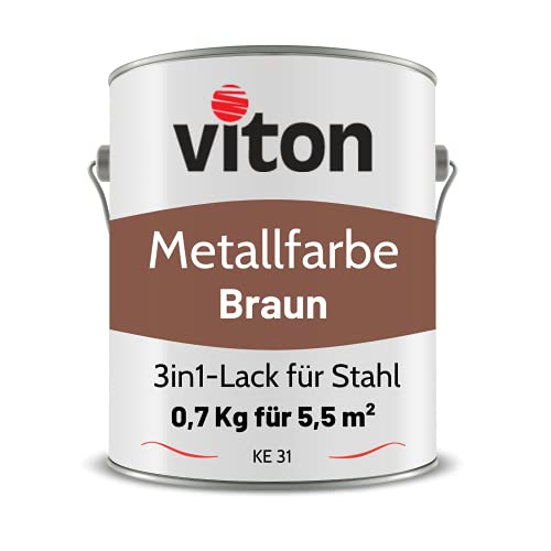 VITON Metallfarbe in Braun - 0,7 Kg Metall-Schutzlack Seidenmatt - Dauerhafter Schutz & hohe Beständigkeit - 3in1 Grundierung & Deckfarbe - Metalllack direkt auf Rost - KE31 - RAL 8002 Signalbraun von Viton s.r.o.