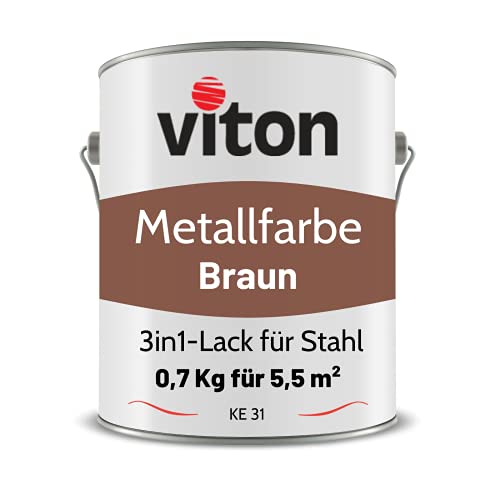 Viton Metallfarbe in Braun - 0,7 Kg Metall-Schutzlack Seidenmatt - Dauerhafter Schutz & hohe Beständigkeit - 3in1 Grundierung & Deckfarbe - Metalllack direkt auf Rost - KE31 - RAL 8002 Signalbraun Viton Metallfarbe in Braun - 0,7 Kg Metall-Schutzlack Seidenmatt - Dauerhafter Schutz & hohe Beständigkeit - 3in1 Grundierung & Deckfarbe - Metalllack direkt auf Rost - KE31 - RAL 8002 Signalbraun von Viton