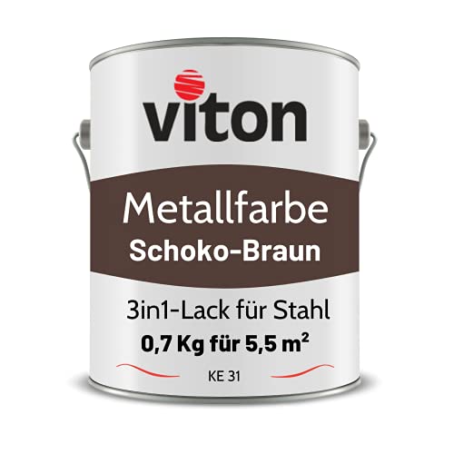 VITON Metallfarbe in Braun - 0,7 Kg Metall-Schutzlack Seidenmatt - Dauerhafter Schutz & hohe Beständigkeit - 3in1 Grundierung & Deckfarbe - Metalllack direkt auf Rost - KE31- RAL 8017 Schokoladenbraun von Viton s.r.o.