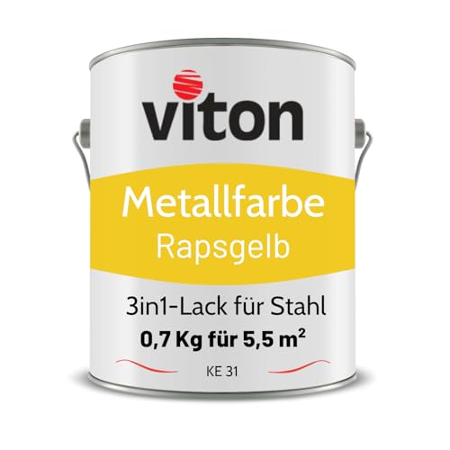 Viton Metallfarbe in Gelb - 0,7 Kg Metall-Schutzlack Seidenmatt - Dauerhafter Schutz & Beständigkeit - 3in1 Grundierung & Deckfarbe - Metalllack direkt auf Rost - KE31 - RAL 1021 Rapsgelb Viton Metallfarbe in Gelb - 0,7 Kg Metall-Schutzlack Seidenmatt - Dauerhafter Schutz & Beständigkeit - 3in1 Grundierung & Deckfarbe - Metalllack direkt auf Rost - KE31 - RAL 1021 Rapsgelb von Viton