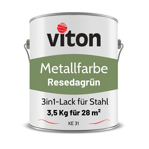 VITON Metallfarbe in Hellgrün - 3,5 Kg Metall-Schutzlack Seidenmatt - Dauerhafter Schutz & hohe Beständigkeit - 3in1 Grundierung & Deckfarbe - Metalllack direkt auf Rost - KE31 - RAL 6011 Resedagrün von Viton s.r.o.