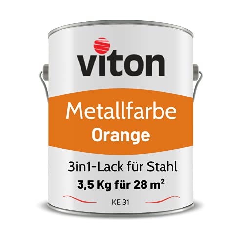 VITON Metallfarbe in Orange - 3,5 Kg Metall-Schutzlack Seidenmatt - Dauerhafter Schutz & hohe Beständigkeit - 3in1 Grundierung & Deckfarbe - Metalllack direkt auf Rost - KE31 - RAL 2011 Tieforange von Viton s.r.o.