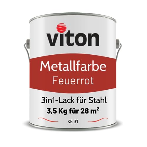 Viton Metallfarbe in Rot - 3,5 Kg Metall-Schutzlack Seidenmatt - Dauerhafter Schutz & hohe Beständigkeit - 3in1 Grundierung & Deckfarbe - Metalllack direkt auf Rost - KE31 - RAL 3000 Feuerrot Viton Metallfarbe in Rot - 3,5 Kg Metall-Schutzlack Seidenmatt - Dauerhafter Schutz & hohe Beständigkeit - 3in1 Grundierung & Deckfarbe - Metalllack direkt auf Rost - KE31 - RAL 3000 Feuerrot von Viton