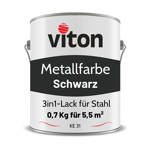 VITON Metallfarbe in Schwarz - 0,7 Kg Metall-Schutzlack Seidenmatt - Dauerhafter Schutz & hohe Beständigkeit - 3in1 - Metalllack direkt auf Rost - KE31 - RAL 9005 Tiefschwarz von Viton s.r.o.