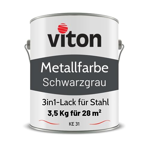 VITON Metallfarbe in Schwarzgrau - 3,5 Kg Metall-Schutzlack Seidenmatt - Dauerhafter Schutz & Beständigkeit - 3in1 Grundierung & Deckfarbe - Metalllack direkt auf Rost - KE31 - RAL 7021 Schwarzgrau von Viton s.r.o.