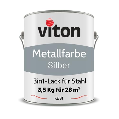 Viton Metallfarbe in Silber - 3,5 Kg Metall-Schutzlack Seidenmatt - Dauerhafter Schutz & hohe Beständigkeit - 3in1 Grundierung & Deckfarbe - Metalllack direkt auf Rost - KE31 - RAL 7001 Silbergrau Viton Metallfarbe in Silber - 3,5 Kg Metall-Schutzlack Seidenmatt - Dauerhafter Schutz & hohe Beständigkeit - 3in1 Grundierung & Deckfarbe - Metalllack direkt auf Rost - KE31 - RAL 7001 Silbergrau von Viton