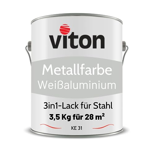 VITON Metallfarbe in Silber - 3,5 Kg Metall-Schutzlack Seidenmatt - Dauerhafter Schutz & hohe Beständigkeit - 3in1 Grundierung & Deckfarbe - Metalllack direkt auf Rost - KE31 - RAL 9006 Weißaluminium von Viton s.r.o.