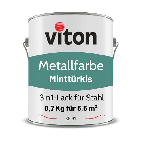 VITON Metallfarbe in Türkis - 0,7 Kg Metall-Schutzlack Seidenmatt - Dauerhafter Schutz & hohe Beständigkeit - 3in1 Grundierung & Deckfarbe - Metalllack direkt auf Rost - KE31 - RAL 6033 Minttürkis von Viton s.r.o.