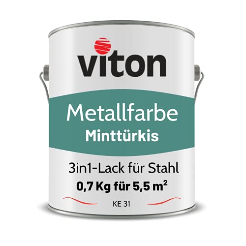 Viton Metallfarbe in Türkis - 0,7 Kg Metall-Schutzlack Petrol Seidenmatt - Dauerhafter Schutz & Beständigkeit - 3in1 Grundierung & Deckfarbe - Metalllack direkt auf Rost - KE31 - RAL 6033 Minttürkis von Viton