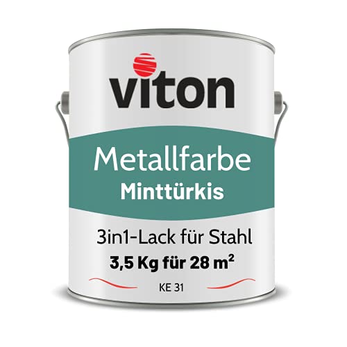 VITON Metallfarbe in Türkis - 3,5 Kg Metall-Schutzlack Seidenmatt - Dauerhafter Schutz & hohe Beständigkeit - 3in1 Grundierung & Deckfarbe - Metalllack direkt auf Rost - KE31 - RAL 6033 Minttürkis von Viton s.r.o.