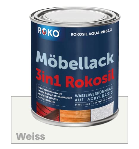 ROKO Möbellack - 3,6 Kg - Seidenmatt Weiss - Umweltfreundliche 3in1 Möbelfarbe auf Wasserbasis - Für Holz, Metall & Kunststoff von Roko