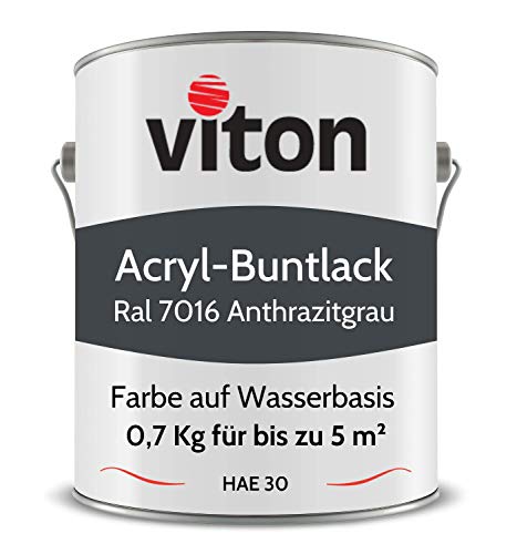 Viton Buntlack 0,7 Kg Anthrazit - Seidenmatt - Für Außen und Innen - 3in1 Grundierung & Lack - HAE 30 - Nachhaltige Farbe auf Wasserbasis für Holz, Metall & Stein - RAL 7016 Anthrazitgrau von Viton