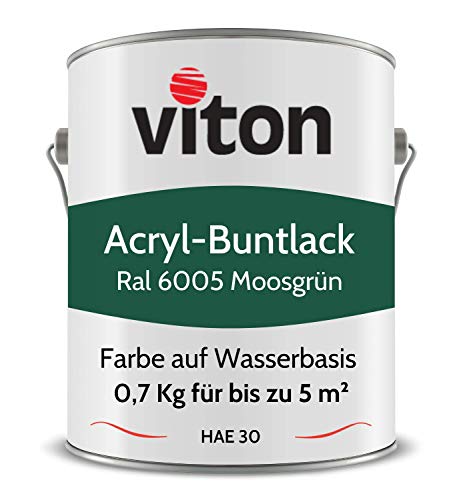 Viton Buntlack 0,7 Kg Grün - Seidenmatt - Wetterfest für Außen und Innen - 3in1 Grundierung & Lack - HAE 30 - Nachhaltige Farbe auf Wasserbasis für Holz, Metall & Stein - RAL 6005 Moosgrün von Viton