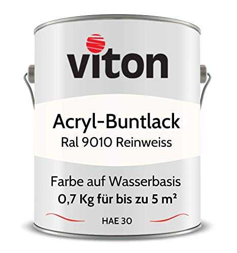 Viton Buntlack 0,7 Kg Reinweiss - Seidenmatt - Wetterfest für Außen und Innen - 3in1 Grundierung & Lack - HAE 30 - RAL 9010 Reinweiss von Viton