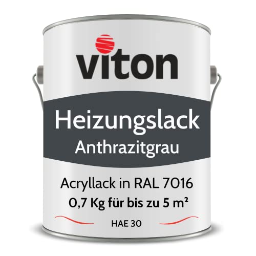 VITON Acryllack für Heizkörper - 0,7 Kg - Seidenmatt Anthrazit - UV- & Hitze-beständig - Heizkörperfarbe, Heizkörperlack, Heizungslack - HAE 30 - RAL 7016 Anthrazit-Grau von Viton