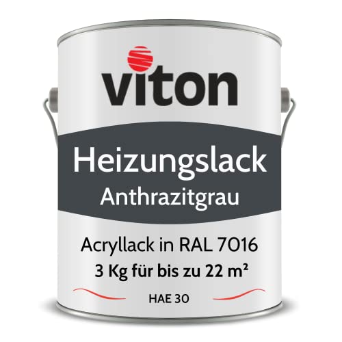 Viton Acryllack für Heizkörper - 3 Kg - Seidenmatt Anthrazit - UV- & Hitze-beständig - Heizkörperfarbe, Heizkörperlack, Heizungslack - HAE 30 - RAL 7016 Anthrazit-Grau von Viton