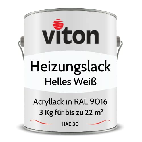 Viton Acryllack für Heizkörper - 3 Kg - Seidenmatt Weiss - UV- & Hitze-beständig - Heizkörperfarbe, Heizkörperlack, Heizungslack - HAE 30 - RAL 9016 Verkehrsweiss (Helles Weiss) von Viton